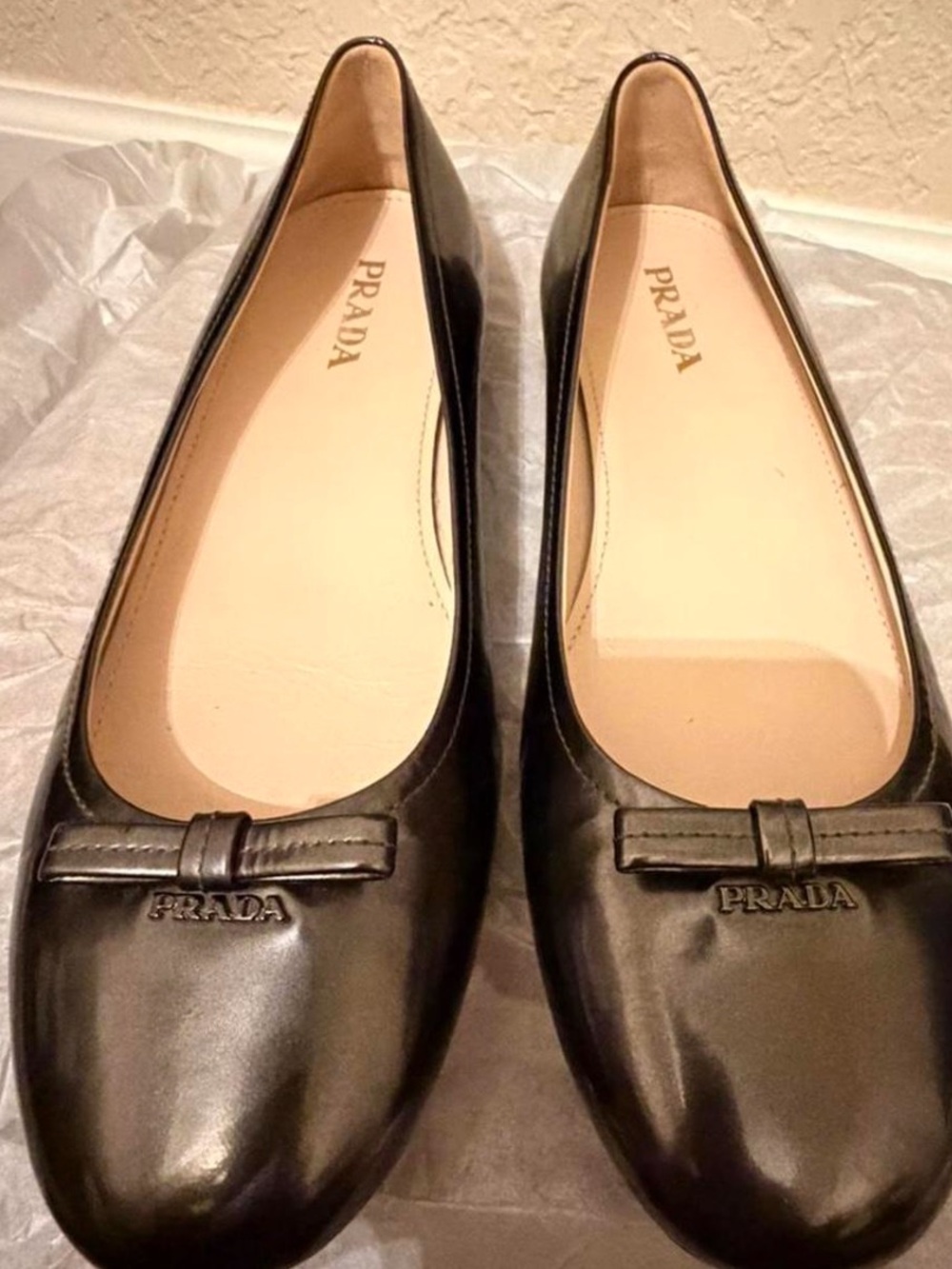 Prada Black Leather Ballet Flats